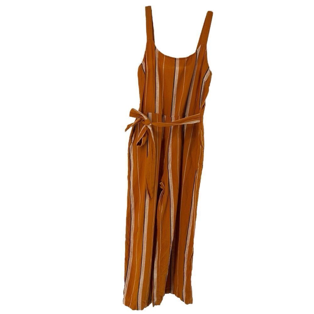 Lucky Brand Jumpsuit Catalina Orange Striped Wide Leg Size M Cotton Boho Belted